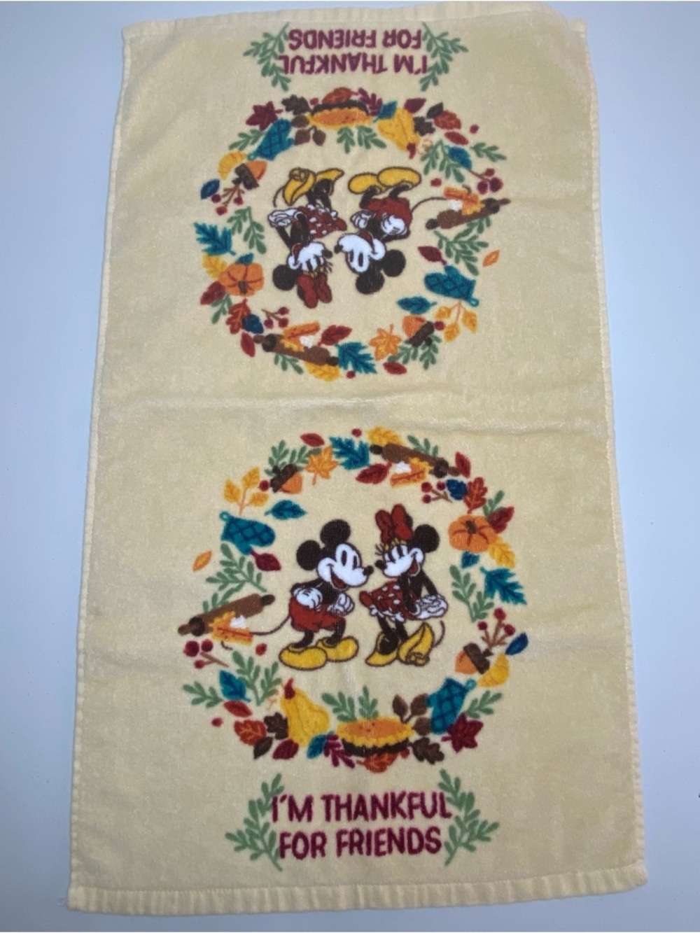Disney Mickey and Minnie Mouse Kitchen Dish Towel Retro Thankful Friends